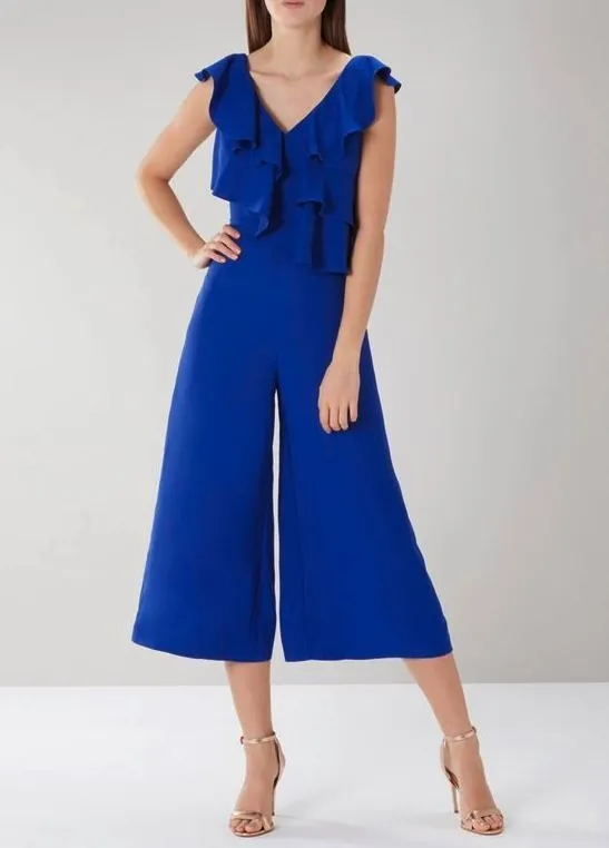 Coast Jojo Ruffle Cobalt Blue Sleeveless V-Neck Jumpsuit