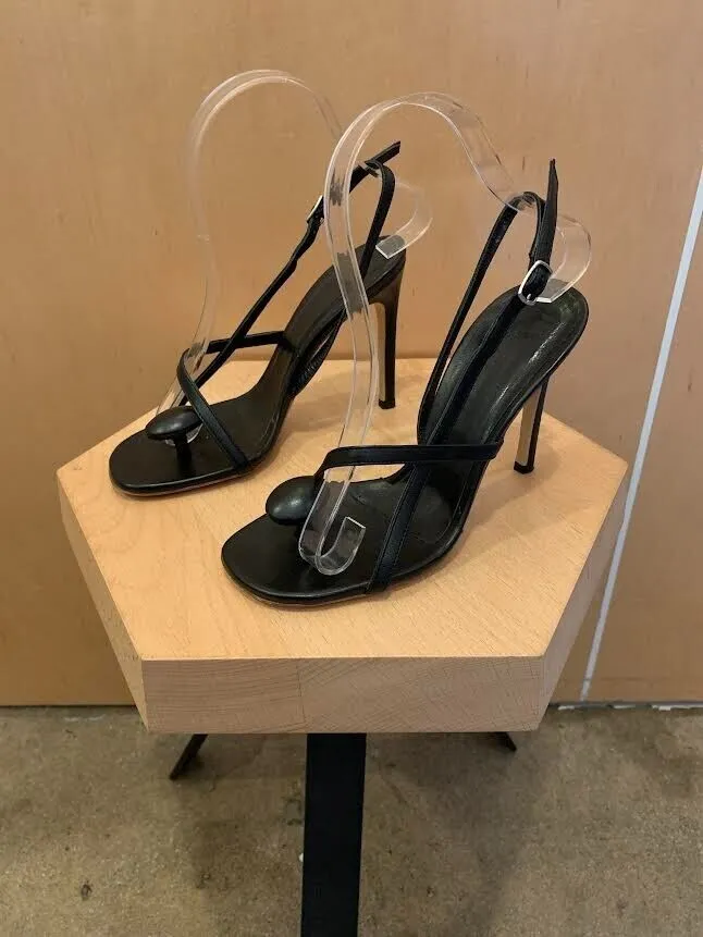 COPERNI $755 Open Toe Oval Black Strappy Ankle Slingback Sandal Stiletto Heel 36