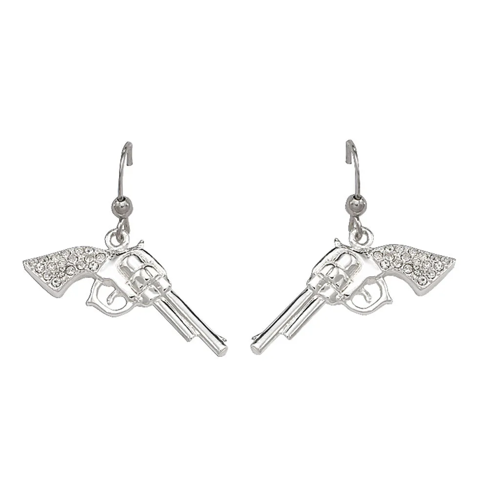 Cowgirl Pistols Rhinestone Handle Drop Earrings- Montana Silversmiths