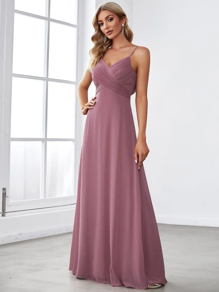 Criss-Cross V-Neck Chiffon Backless A-Line Bridesmaid Dress