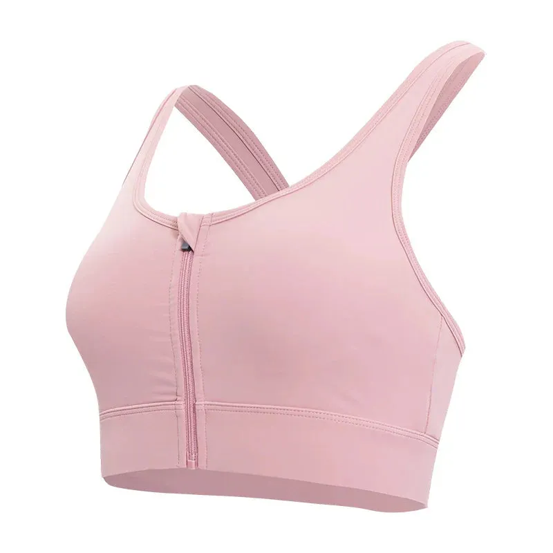 Crop Top Cross Back Yoga Vest Front Zipper Shockproof Underwear Fitness Athletic Sports Bra