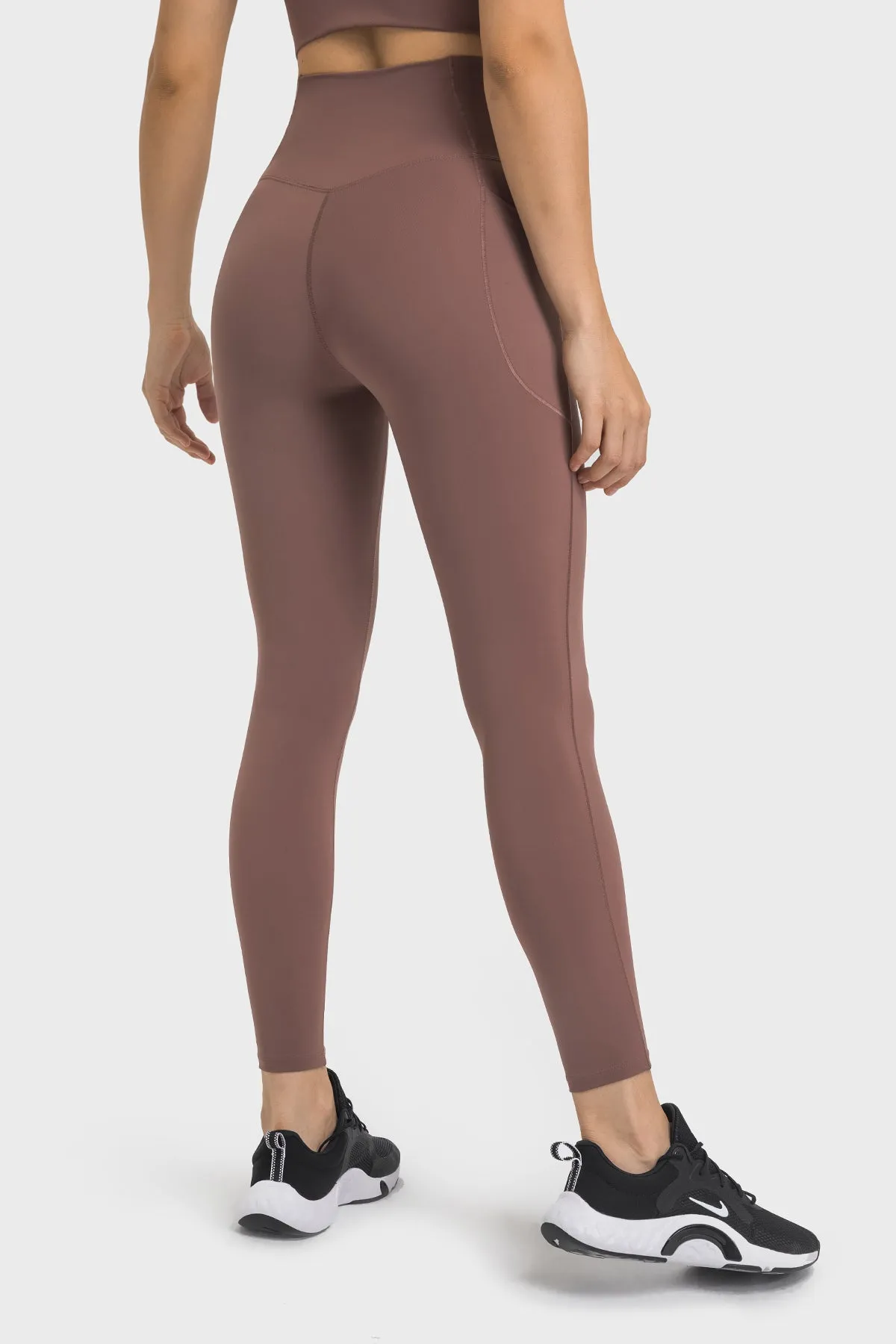 Cross Waistband Compression Leggings with Side Pockets