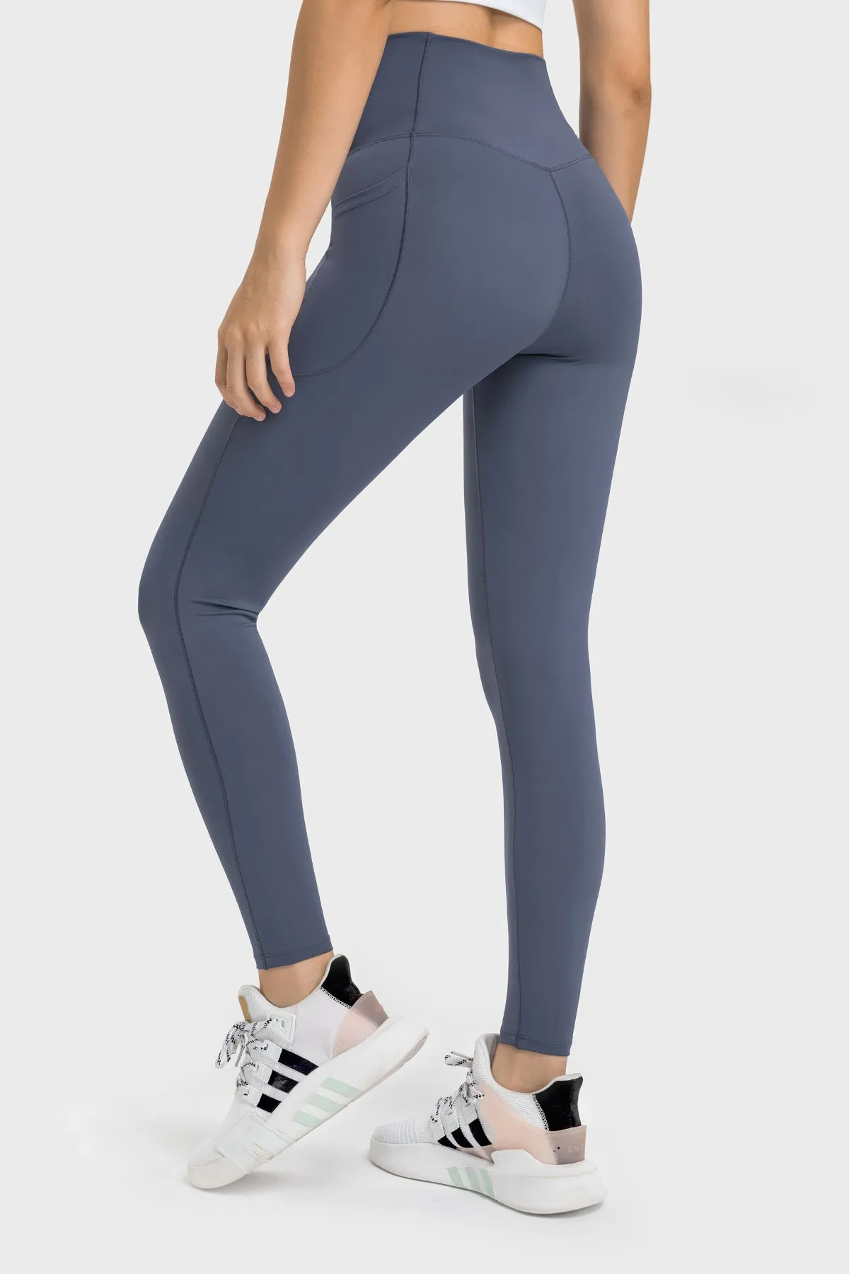 Cross Waistband Compression Leggings with Side Pockets