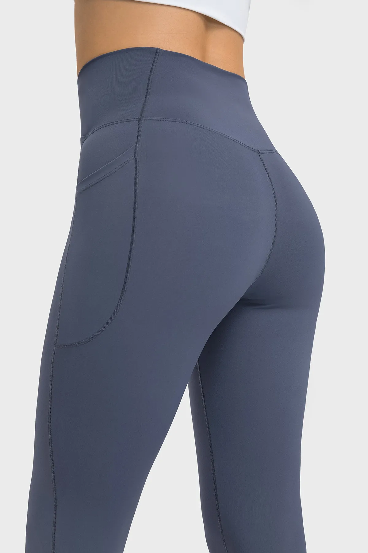 Cross Waistband Compression Leggings with Side Pockets