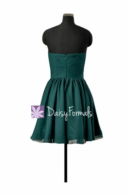 Custom Teal Cocktail Bridesmaid Dress Rich Peacock Strapless Chiffon Party Dress (BM10824N)