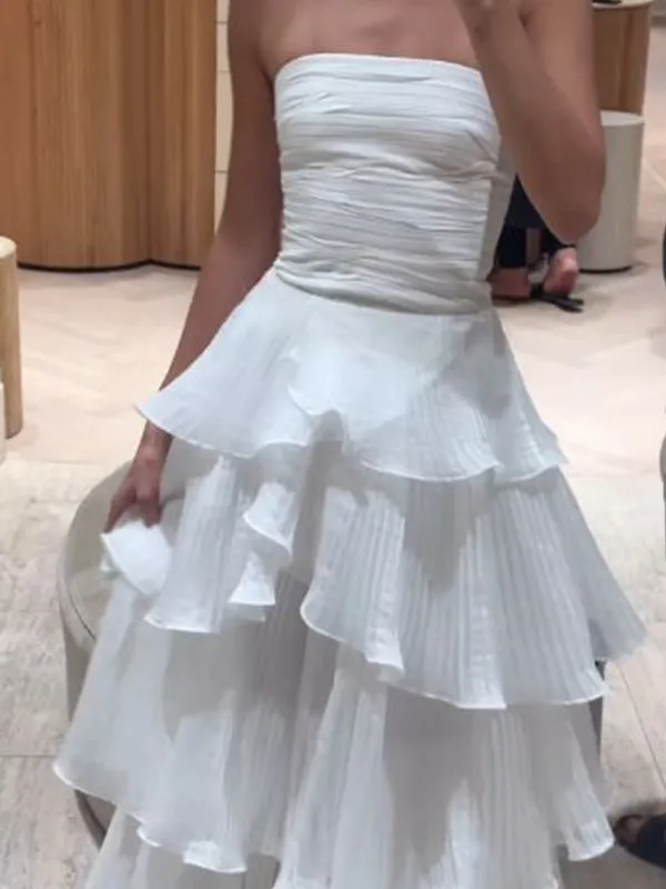 Cute Sweetheart Sleeveless A-line Tulle Ruffles Long Prom Dresses Online, OL539