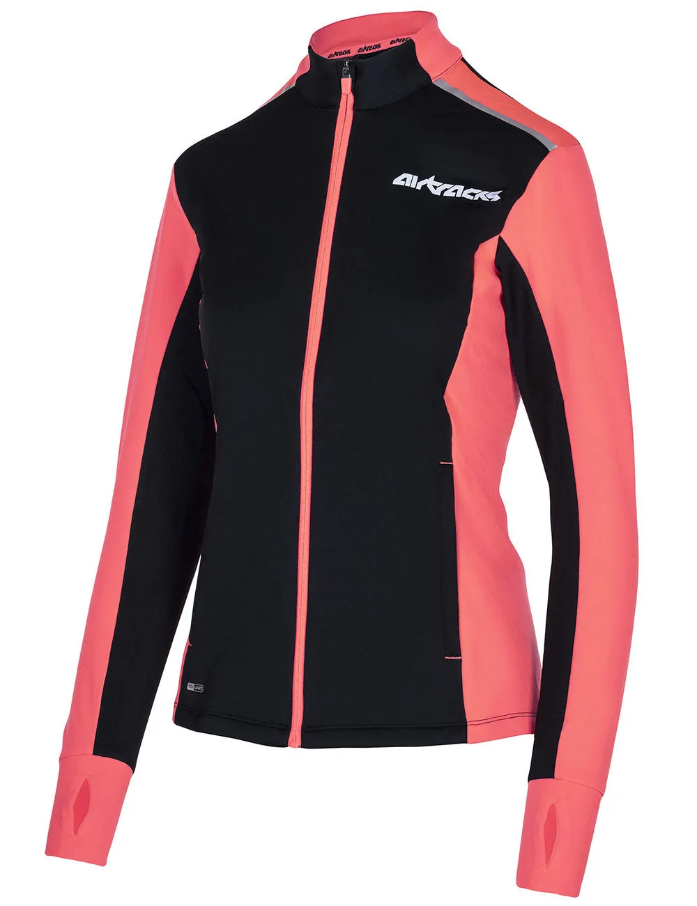 Damen Winter Fleece Laufshirt Langarm Thermo Running Sweatshirt Pro Line Schwarz-Rot Setprodukt