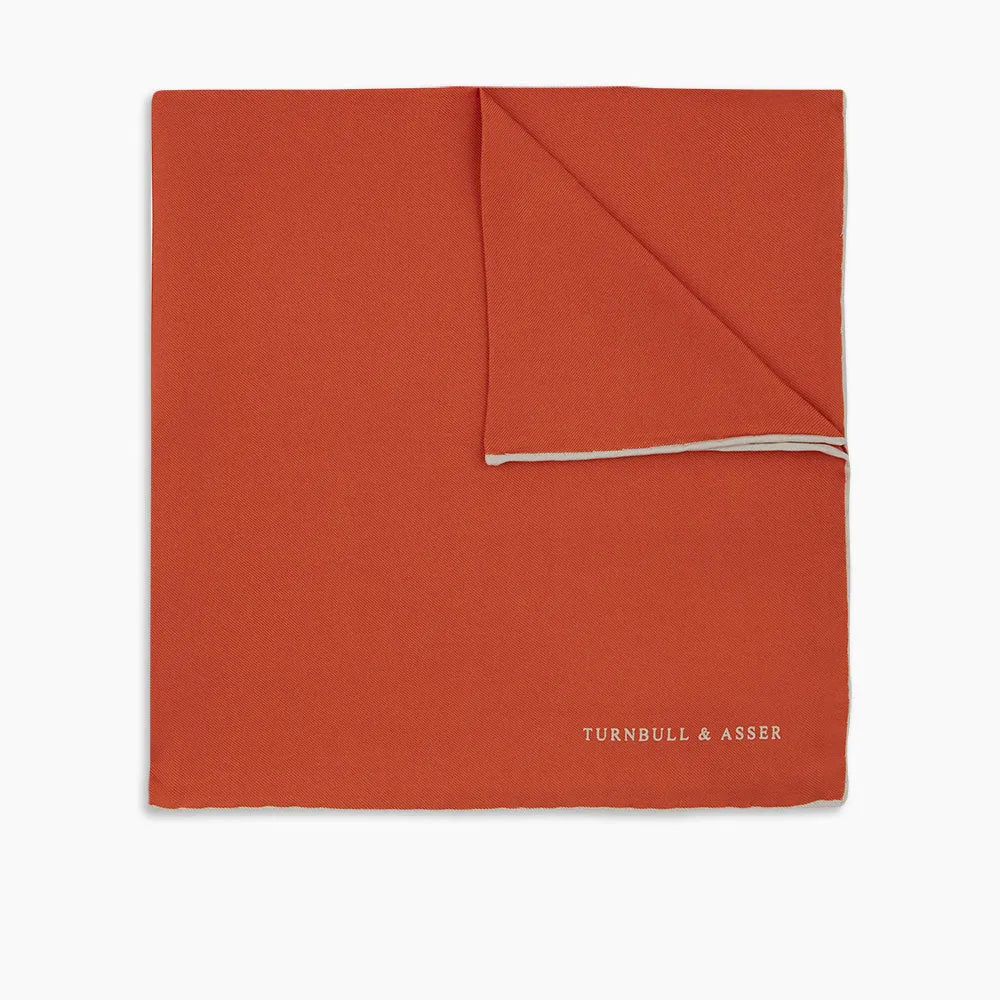 Dark Orange and White Piped Silk Pocket Square