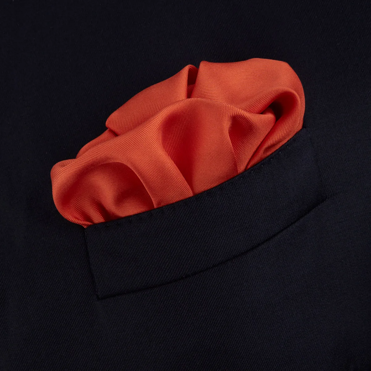 Dark Orange and White Piped Silk Pocket Square