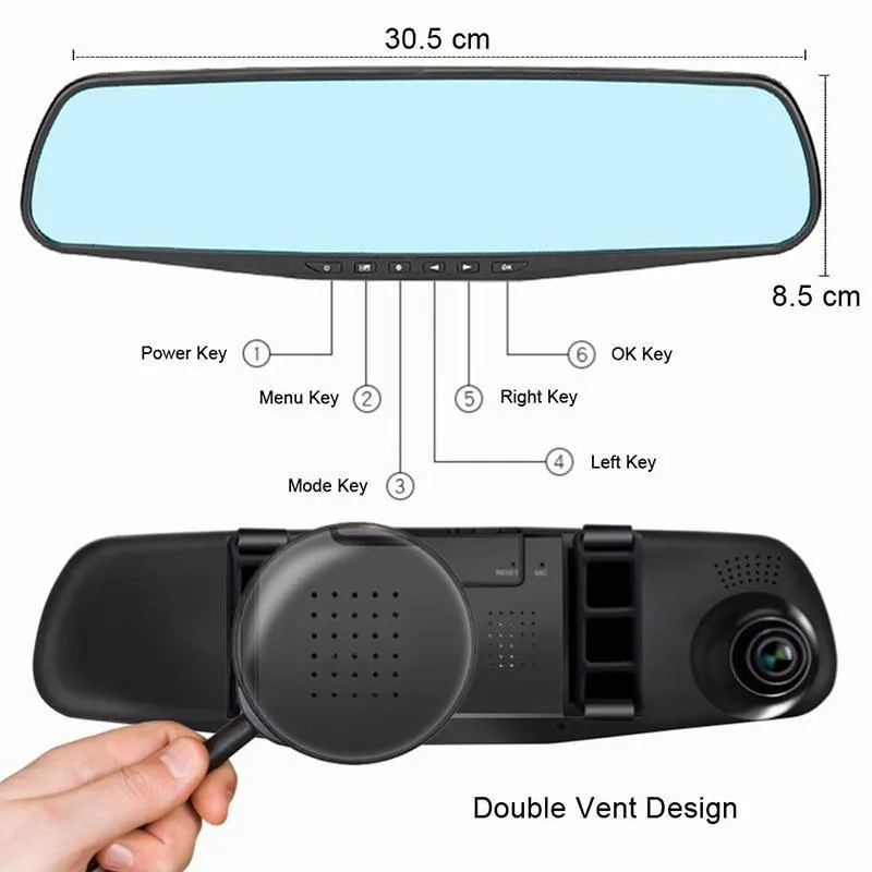 Dashcam Dual Lens Car Camera Full HD 1080P Video Recorder Rearview Mirror With Rear view DVR Dashcam