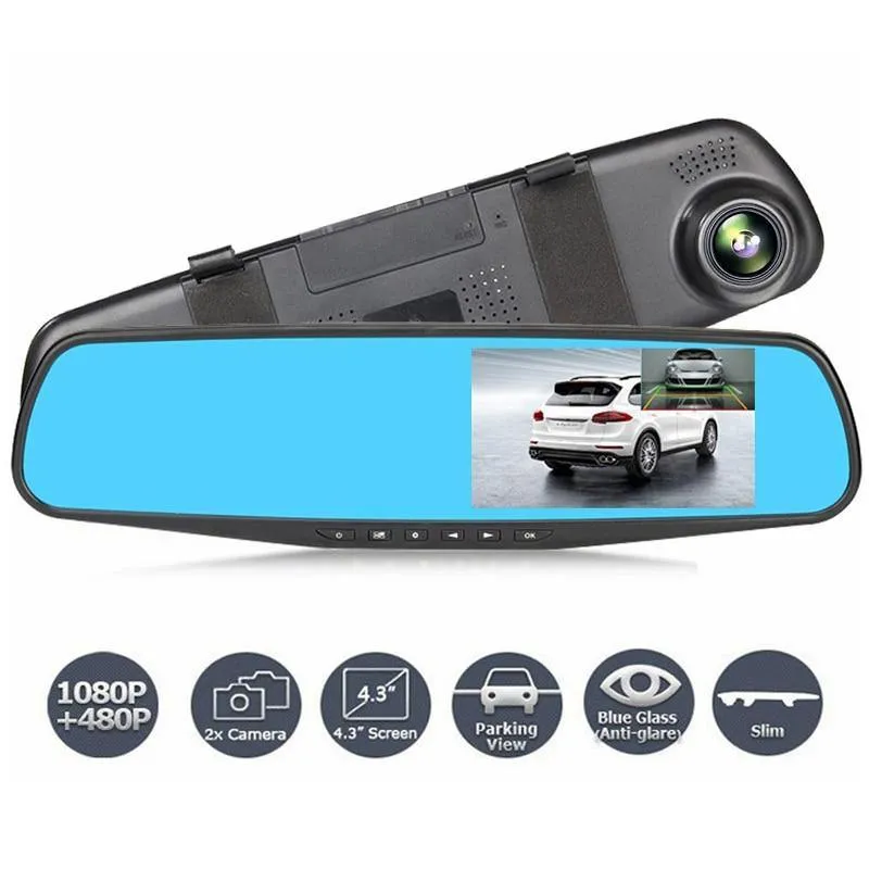 Dashcam Dual Lens Car Camera Full HD 1080P Video Recorder Rearview Mirror With Rear view DVR Dashcam