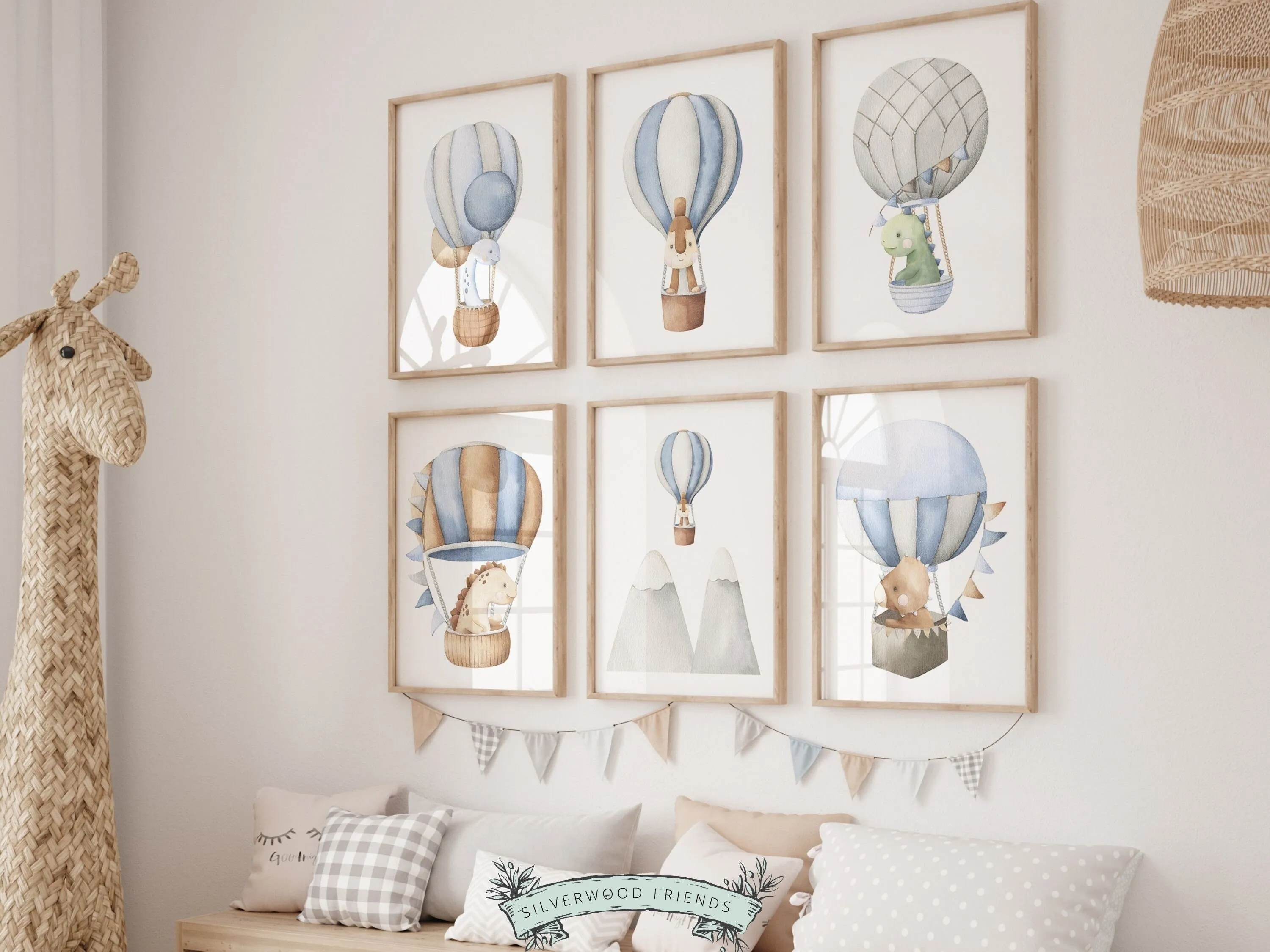 Dinosaur Hot Air Balloon Nursery Prints