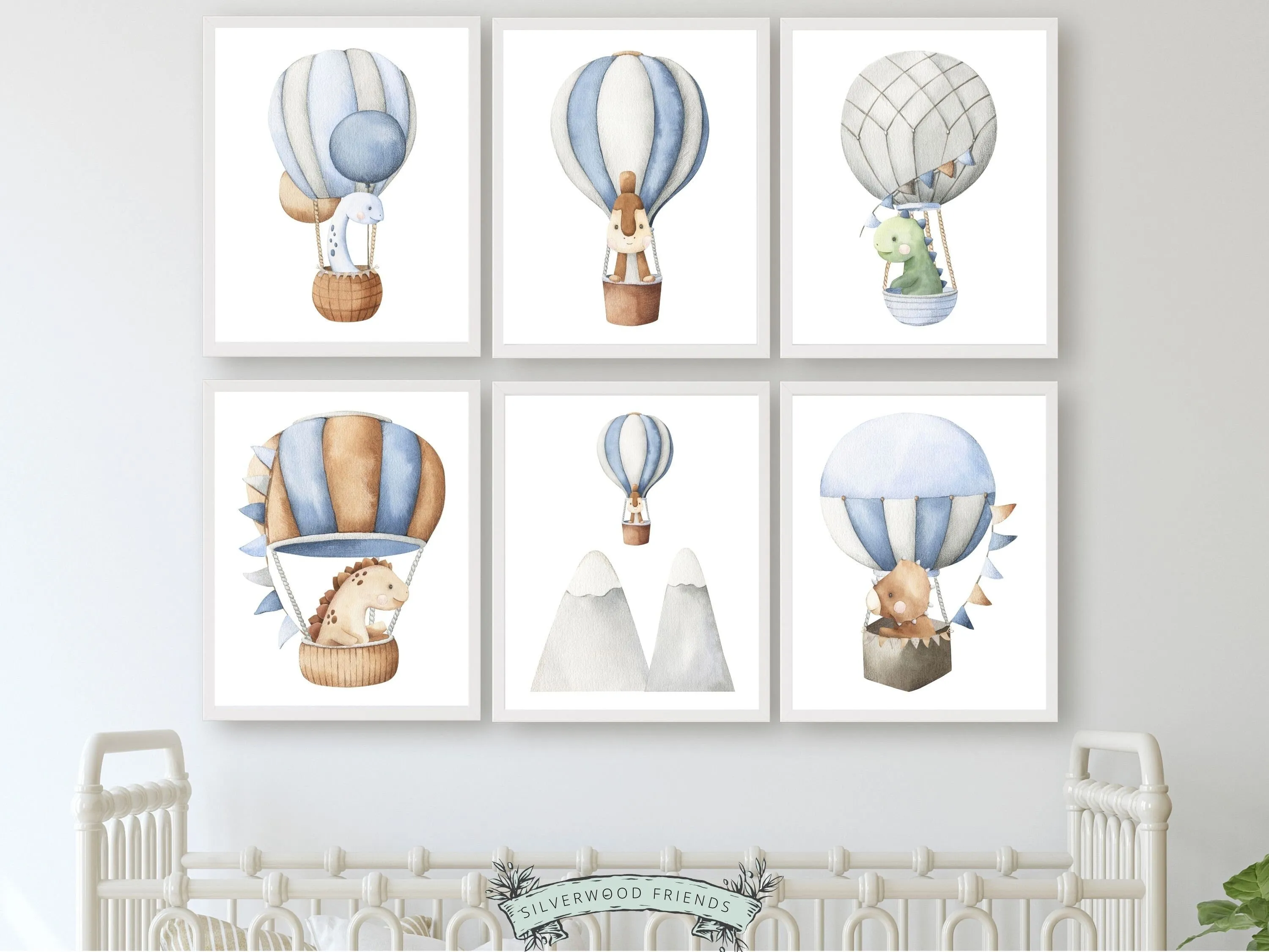 Dinosaur Hot Air Balloon Nursery Prints