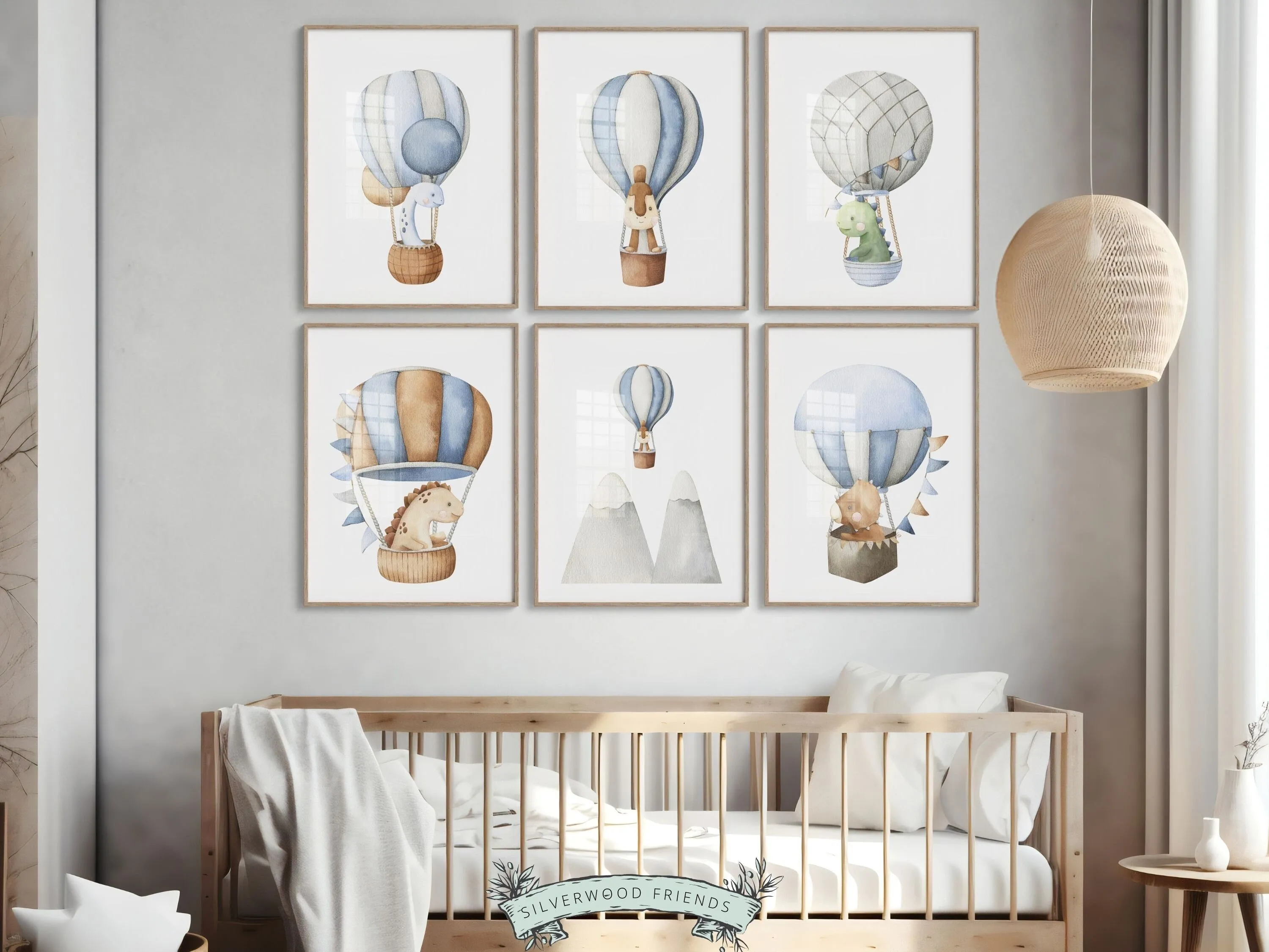 Dinosaur Hot Air Balloon Nursery Prints