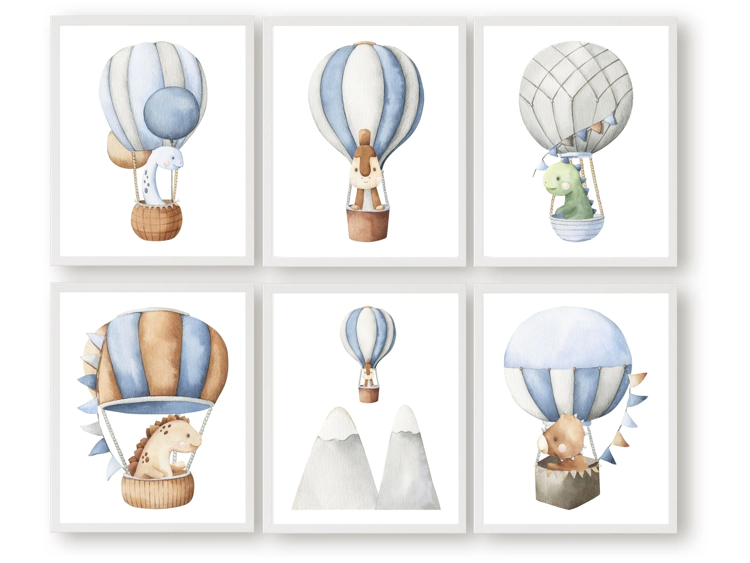 Dinosaur Hot Air Balloon Nursery Prints