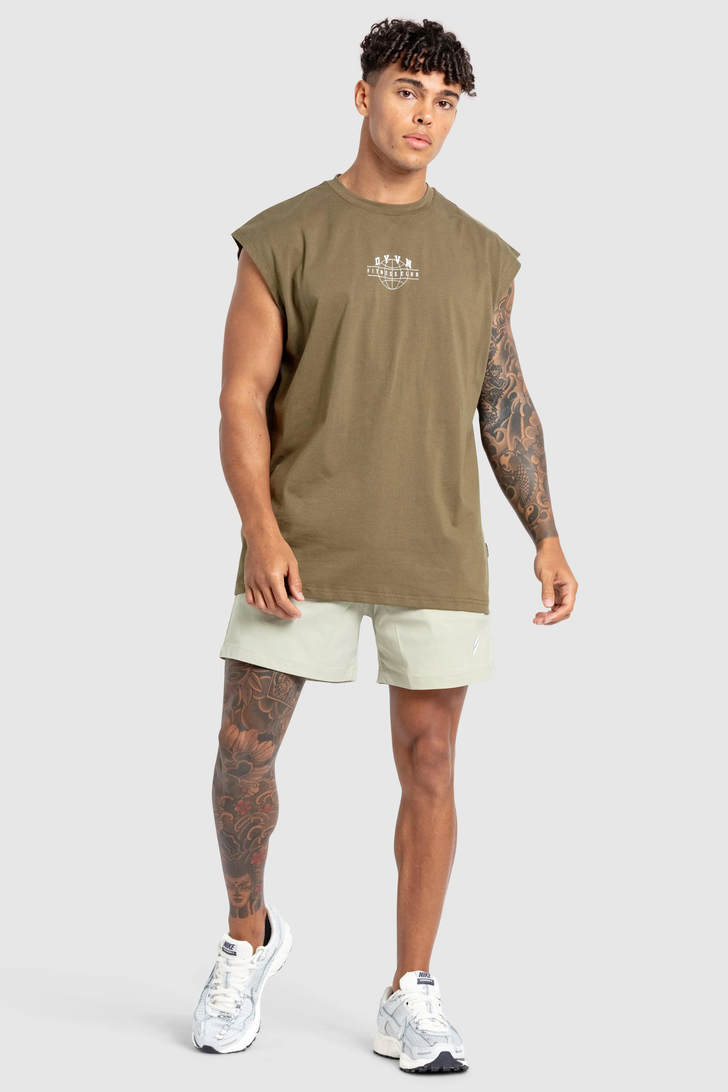 DYVN' Fitness Club Cut Off Tank - Army Green