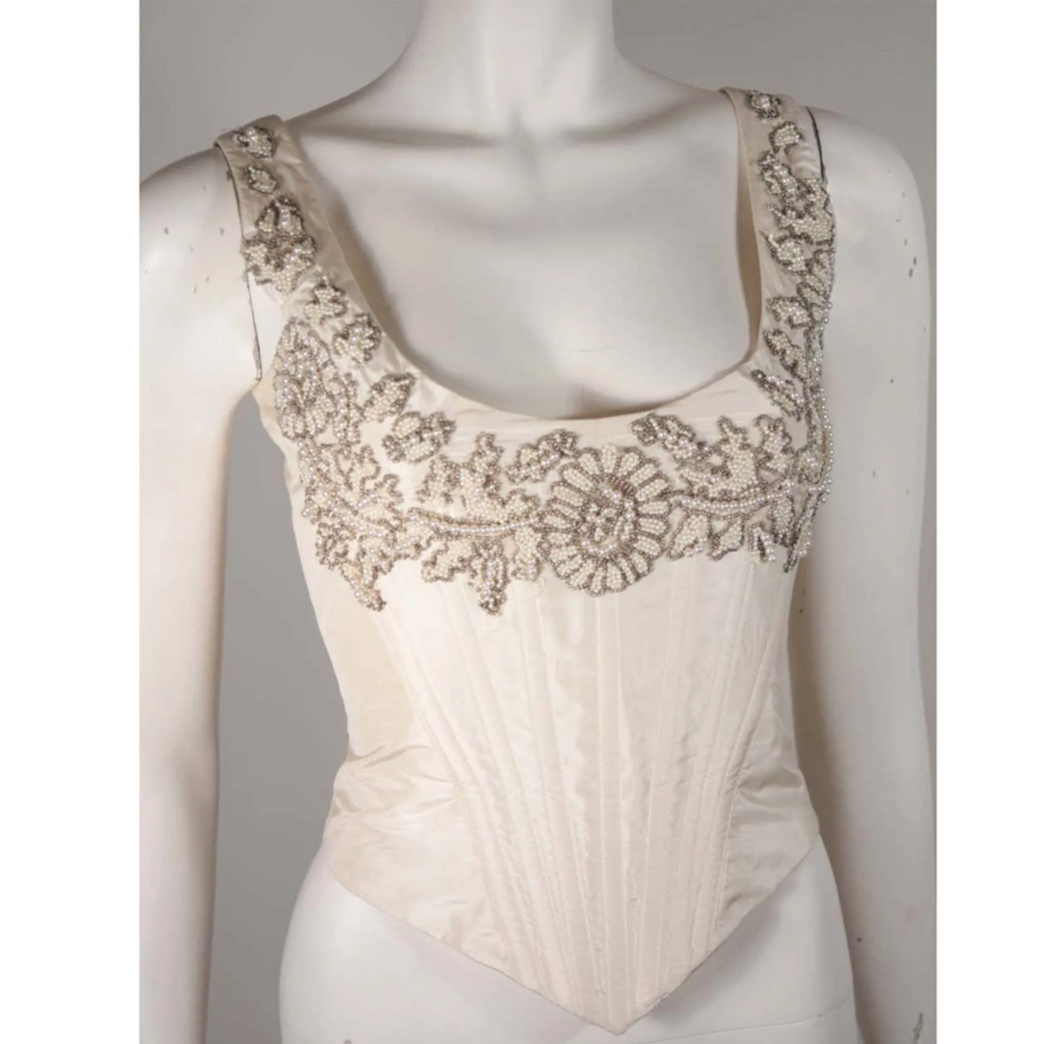 EAVIS & BROWN London Beaded Cream Silk Corset Bustier Size M