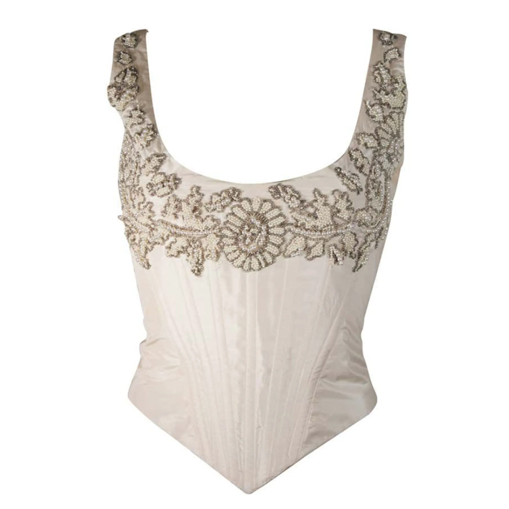 EAVIS & BROWN London Beaded Cream Silk Corset Bustier Size M