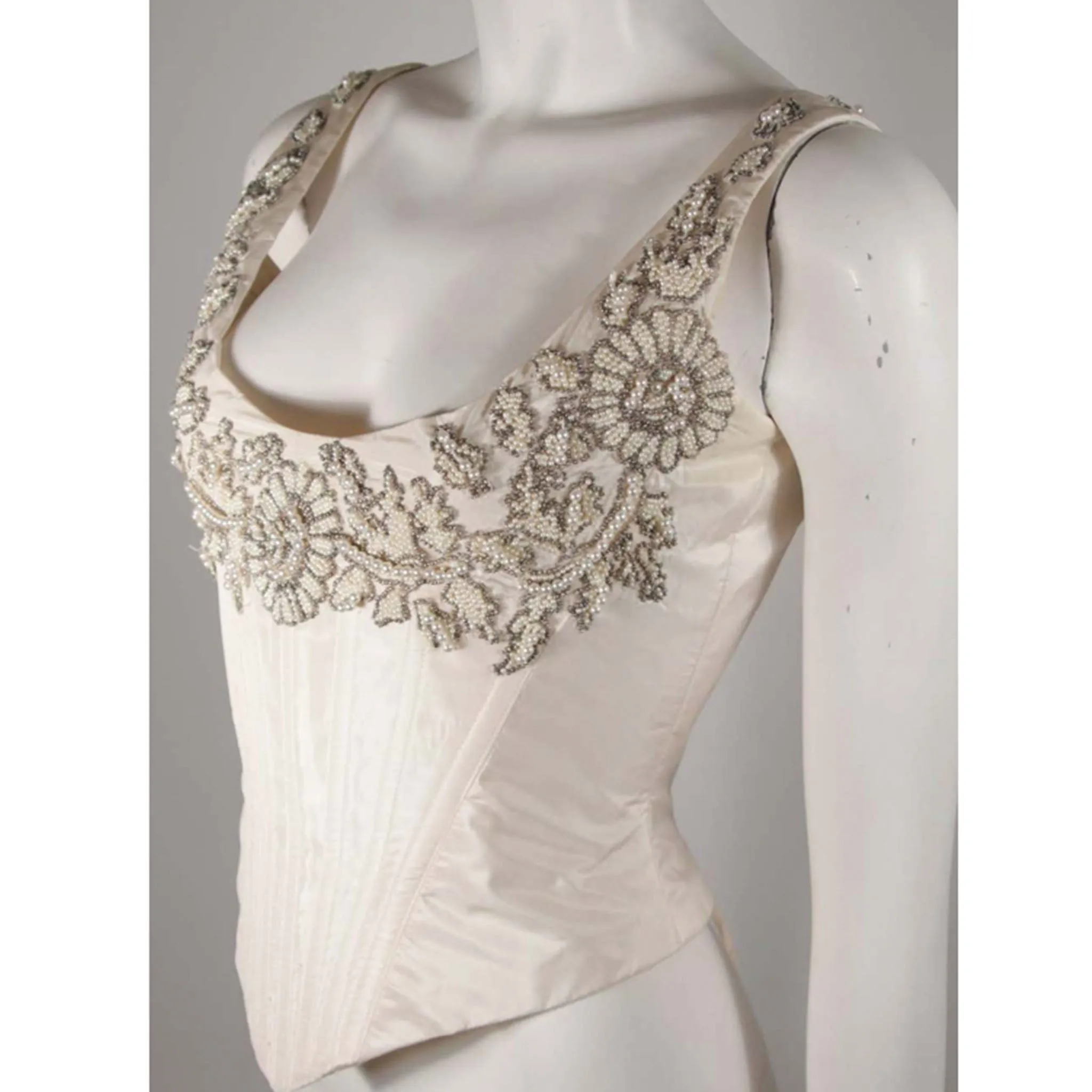 EAVIS & BROWN London Beaded Cream Silk Corset Bustier Size M