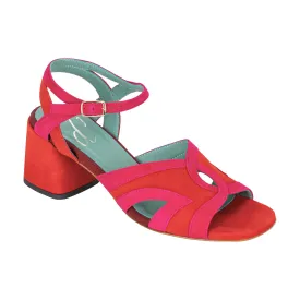 Egle Suede Open Toe Block Heel Sandal - Pink   Red