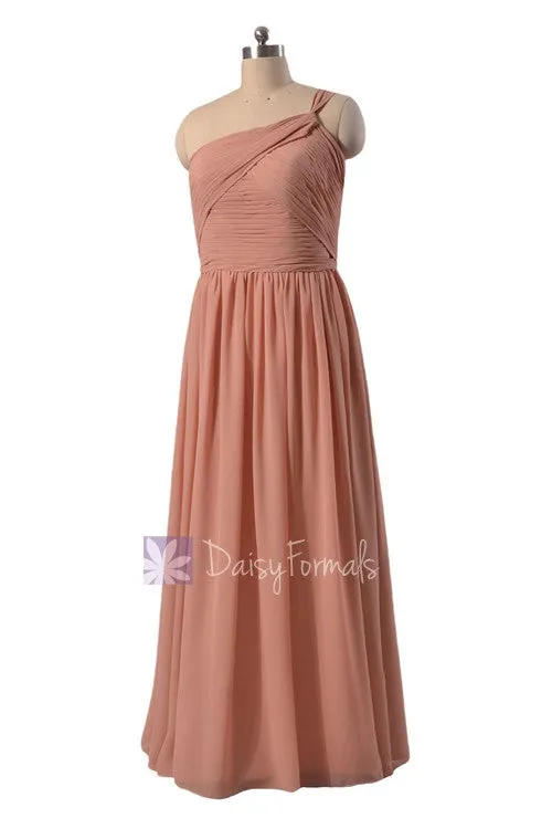 Elegant Floor Length Zinnwaldite Chiffon Party Dress One Shoulder Beach Wedding Dress(BM1531B)