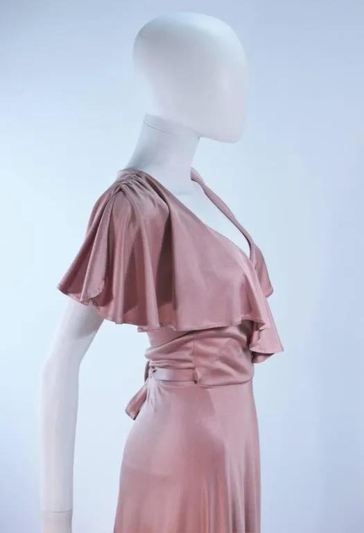 ELIZABETH MASON COUTURE Blush Silk Jersey Ruffled Cocktail Dress