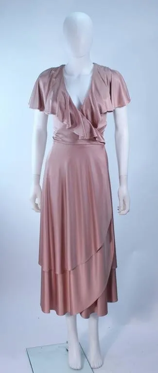 ELIZABETH MASON COUTURE Blush Silk Jersey Ruffled Cocktail Dress