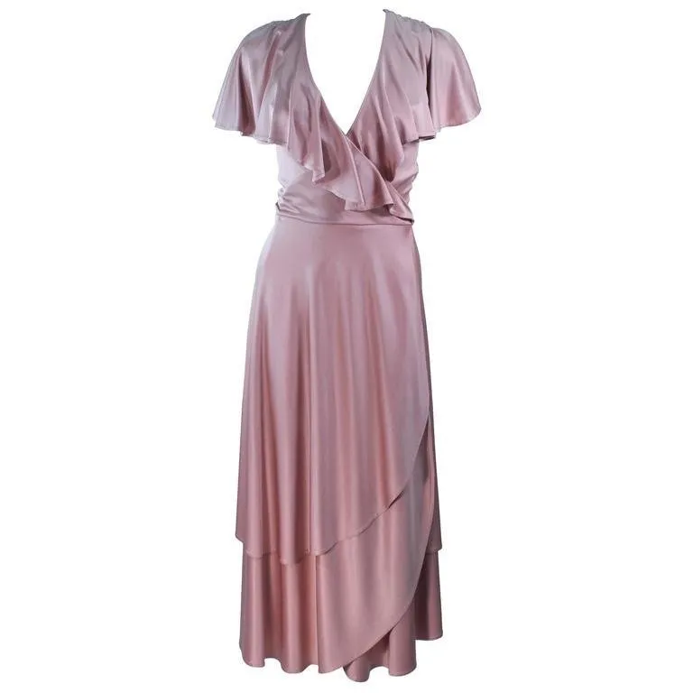 ELIZABETH MASON COUTURE Blush Silk Jersey Ruffled Cocktail Dress