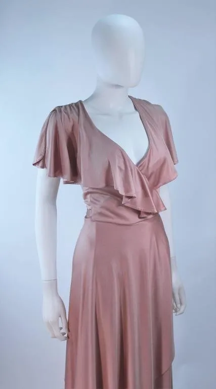 ELIZABETH MASON COUTURE Blush Silk Jersey Ruffled Cocktail Dress