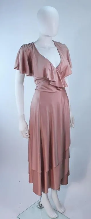 ELIZABETH MASON COUTURE Blush Silk Jersey Ruffled Cocktail Dress