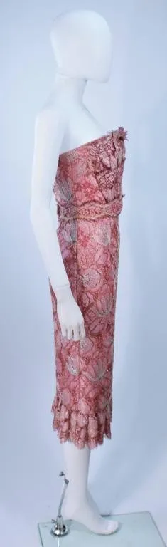 ELIZABETH MASON COUTURE Pink Metallic Lace Cocktail Dress