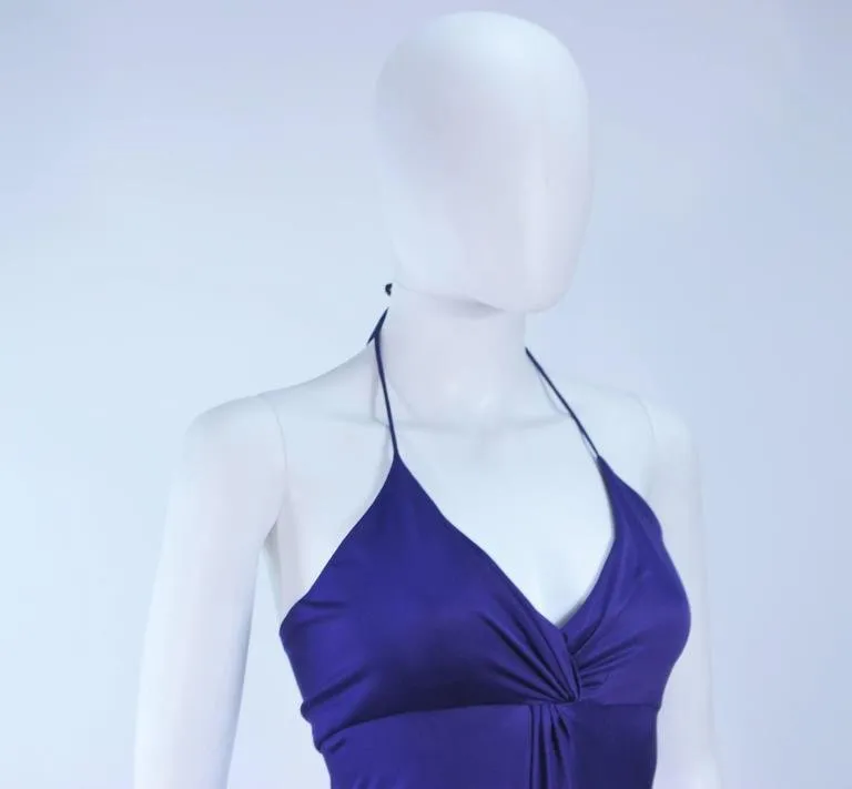 ELIZABETH MASON COUTURE Purple Silk Jersey Draped Halter Gown