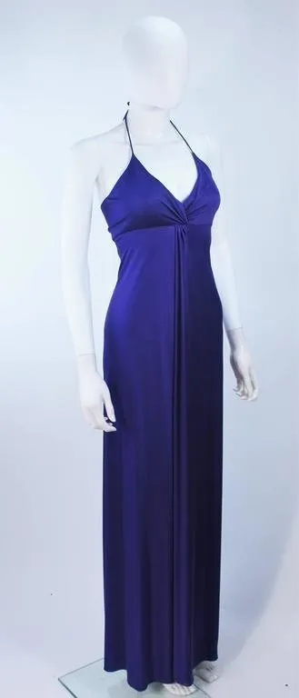 ELIZABETH MASON COUTURE Purple Silk Jersey Draped Halter Gown