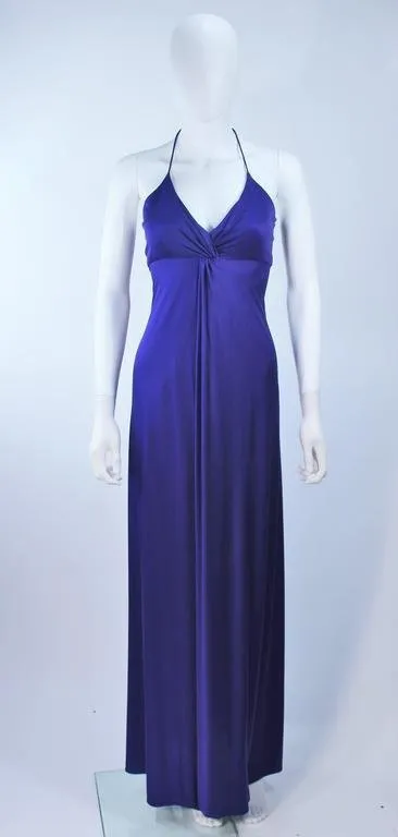 ELIZABETH MASON COUTURE Purple Silk Jersey Draped Halter Gown