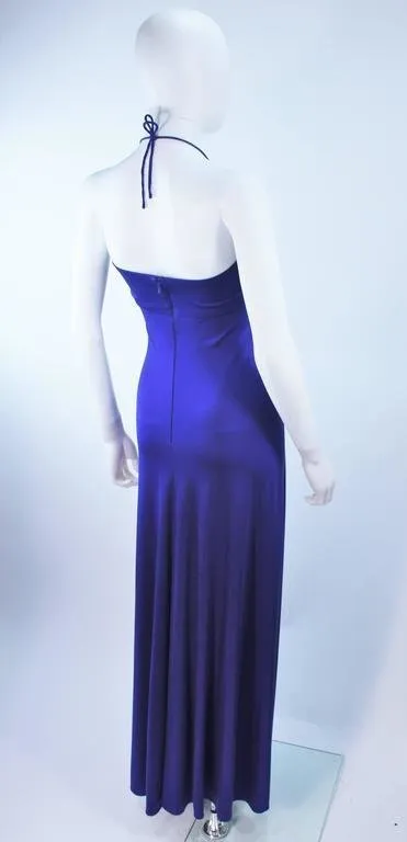 ELIZABETH MASON COUTURE Purple Silk Jersey Draped Halter Gown