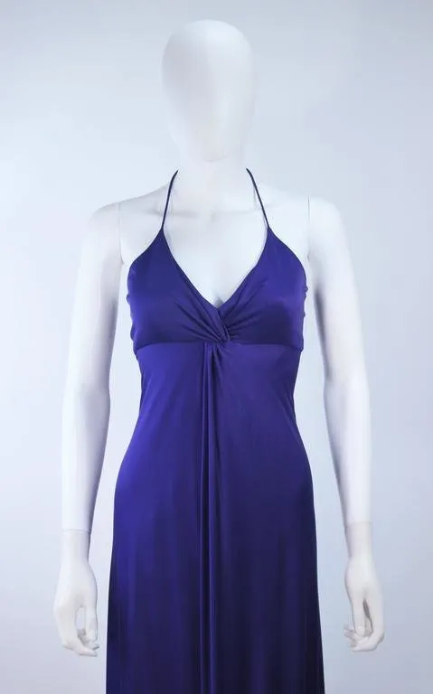 ELIZABETH MASON COUTURE Purple Silk Jersey Draped Halter Gown