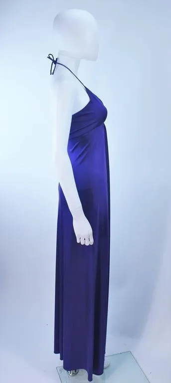 ELIZABETH MASON COUTURE Purple Silk Jersey Draped Halter Gown