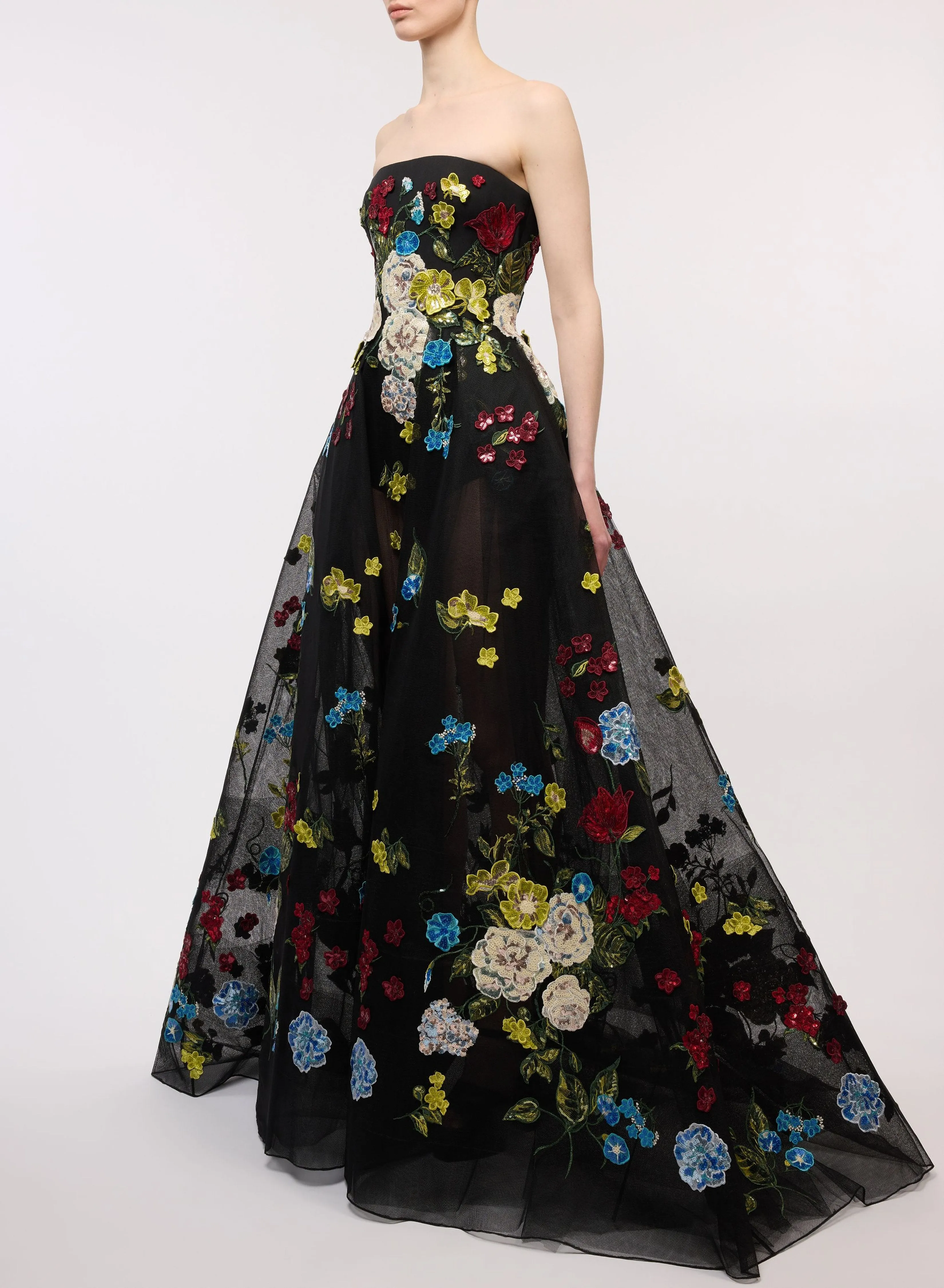 Embroidered Strapless Gown