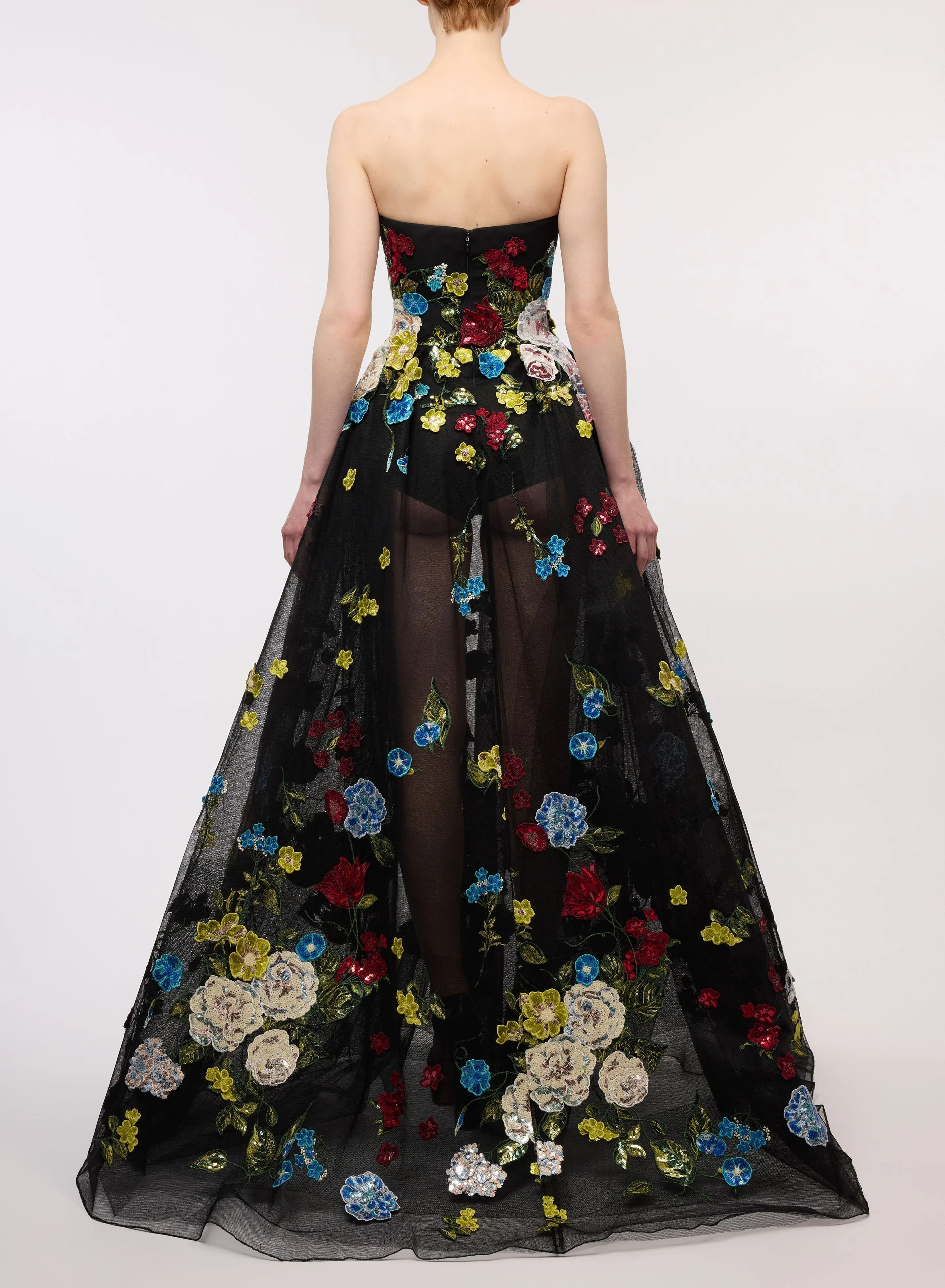 Embroidered Strapless Gown