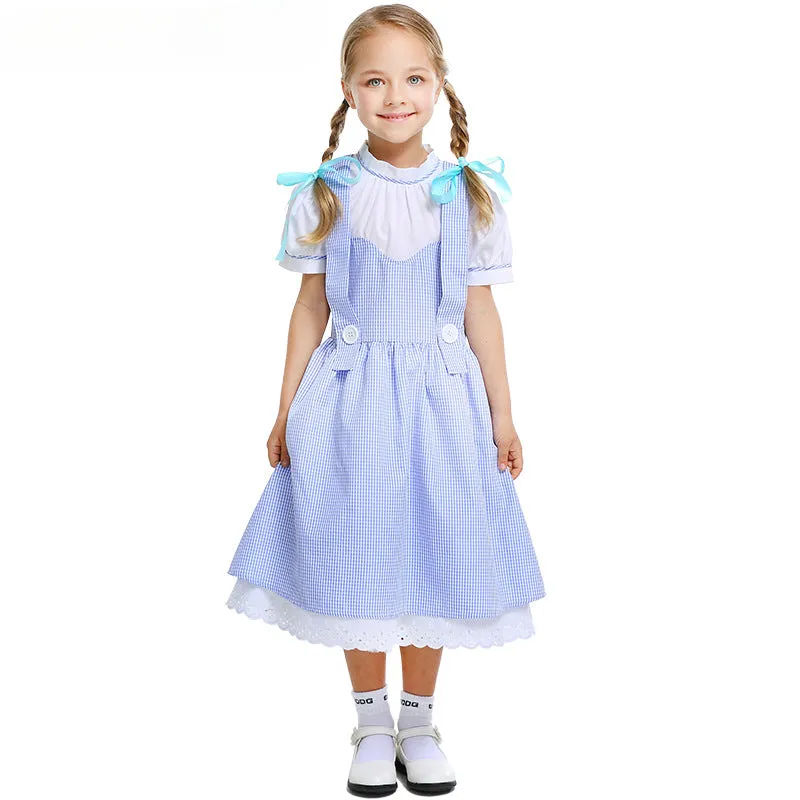 Fairytale Wizard Of Oz Dorothy Blue Gingham Dress Carnival Halloween Costume