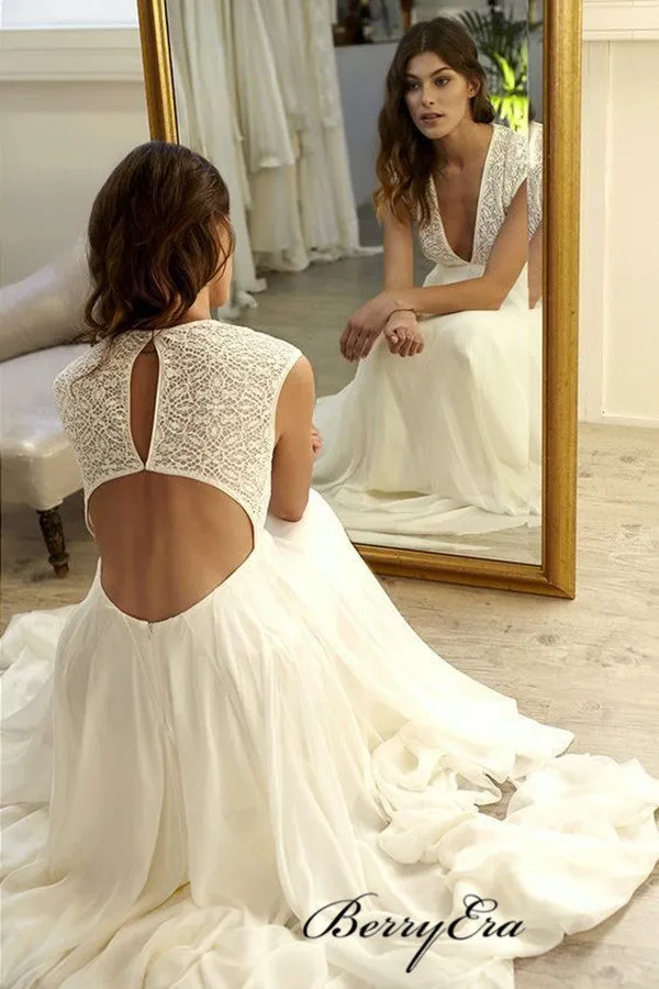 Fancy Lace Wedding Dresses, Chiffon A-line Wedding Dresses, Newest Bridal Gowns