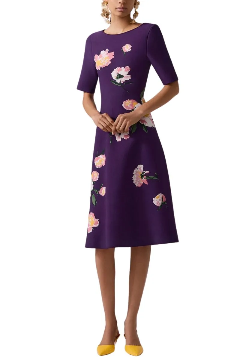 Floral Jacquard Boat-Neck Dress