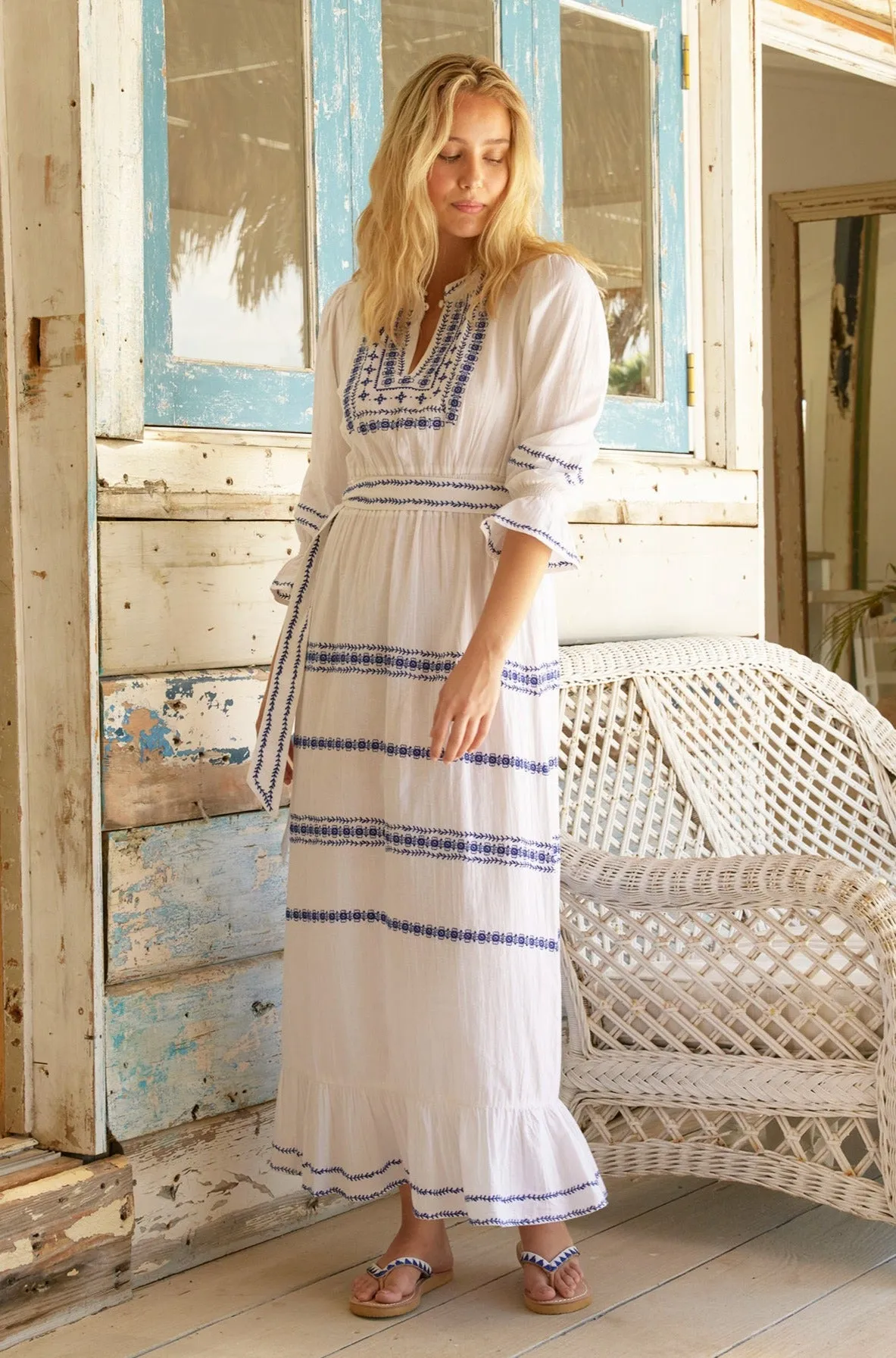 Freida Dress | White/Cobalt