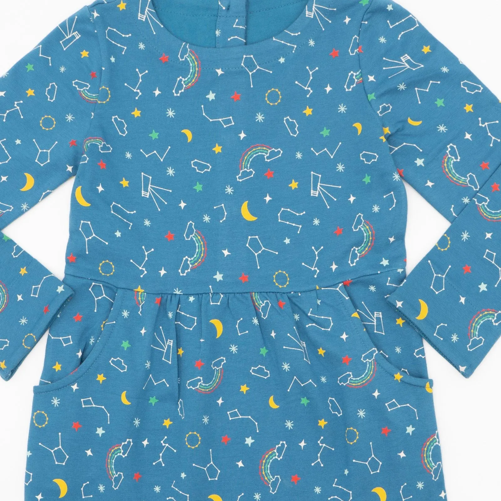 Frugi Girls Blue Cotton Long Sleeve Jersey Dresses