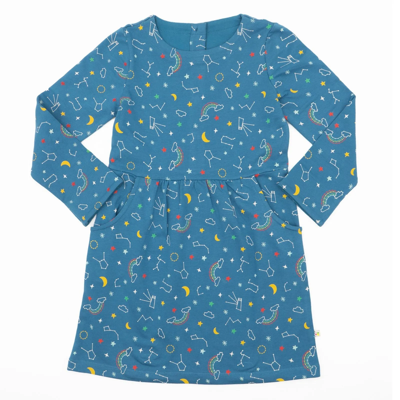 Frugi Girls Blue Cotton Long Sleeve Jersey Dresses