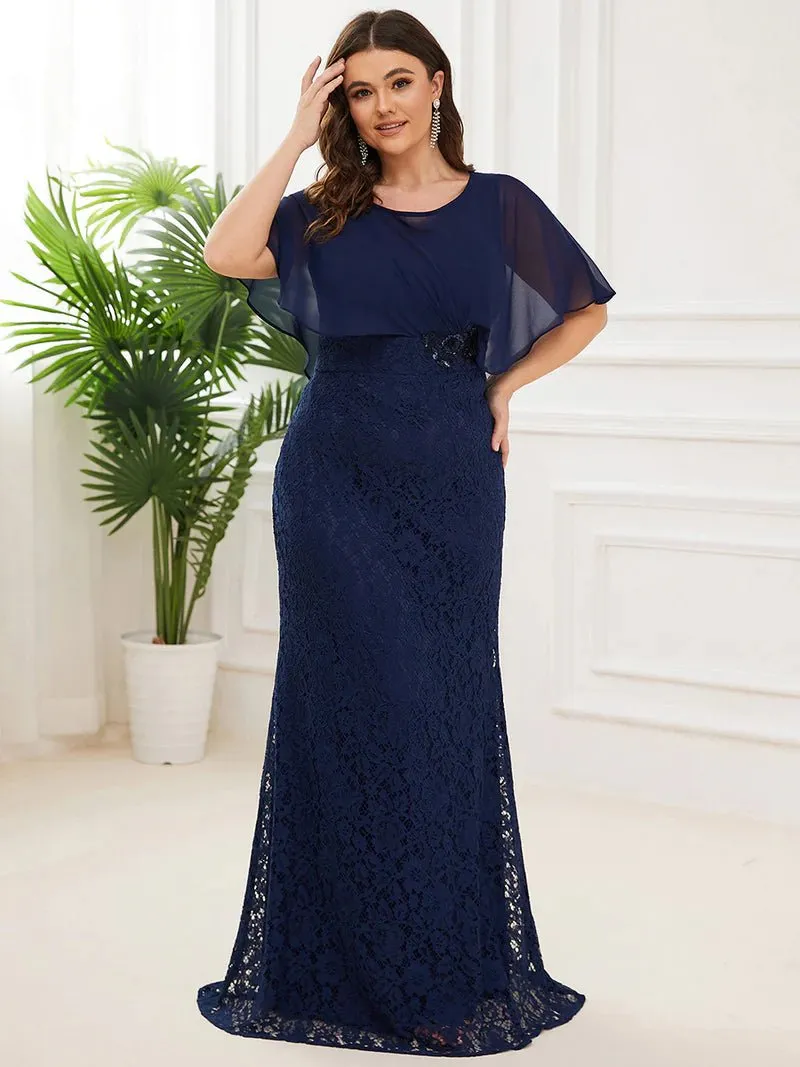 Full Length Lace Chiffon Cape Mother of the Bride Dress