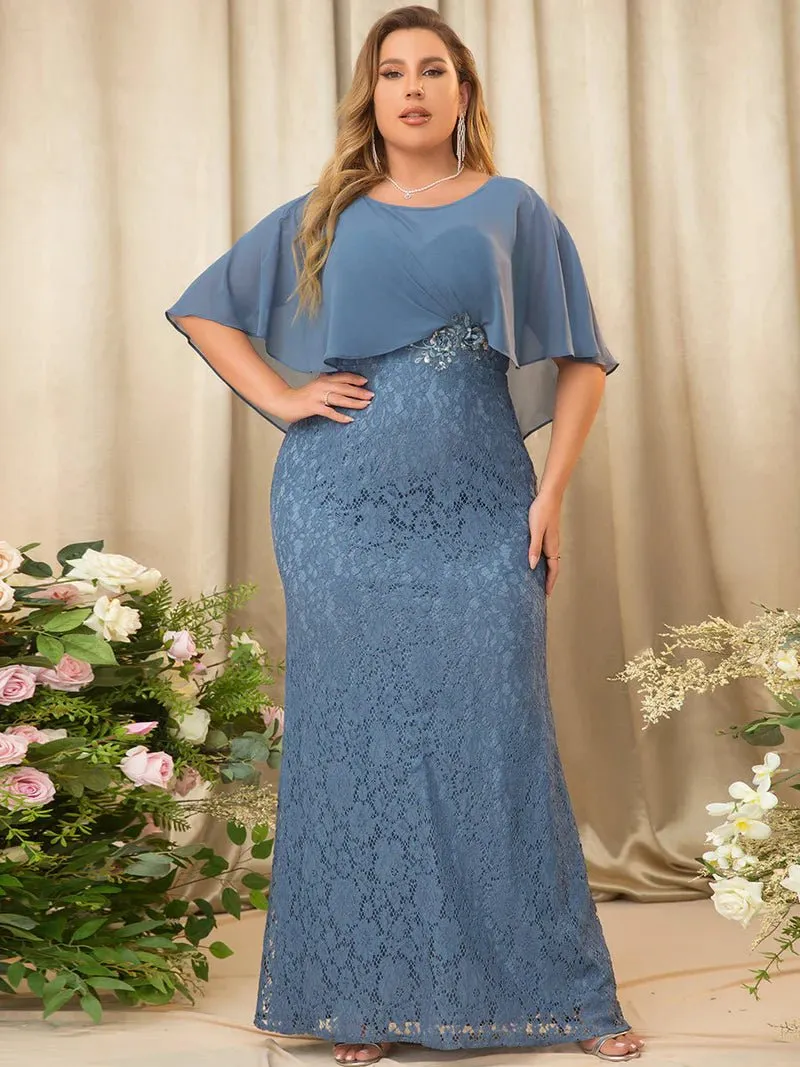 Full Length Lace Chiffon Cape Mother of the Bride Dress