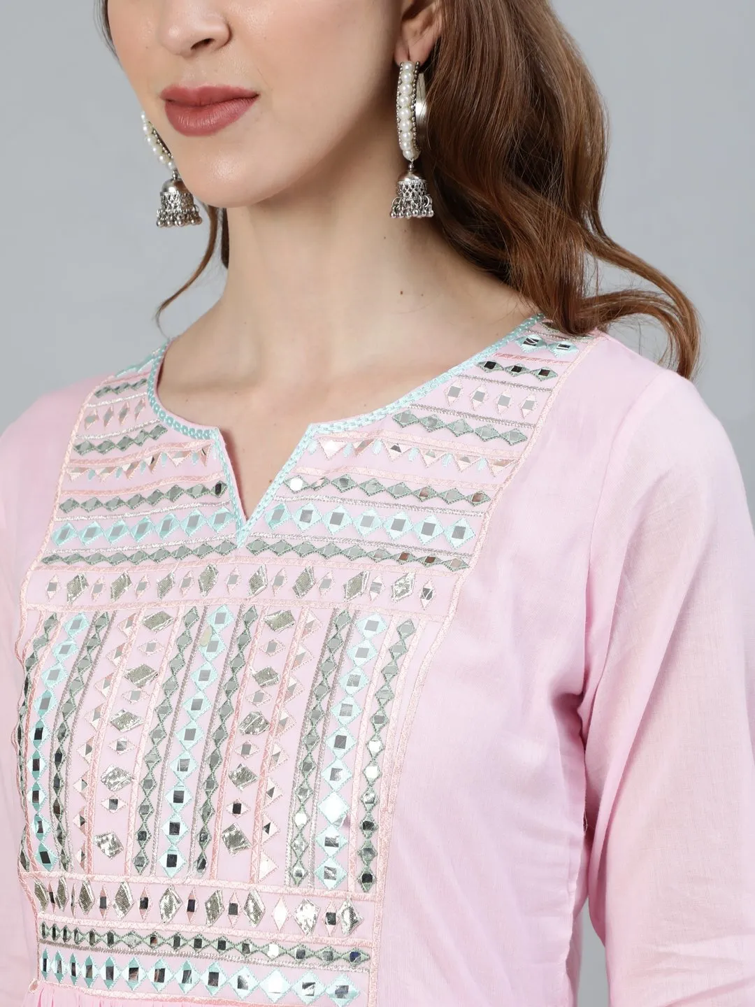 Gota Patti Mirror Embroidered Anarkali Kurta