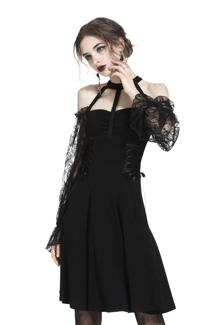 Gothic lace bishop sleeve lace-up dress DW228