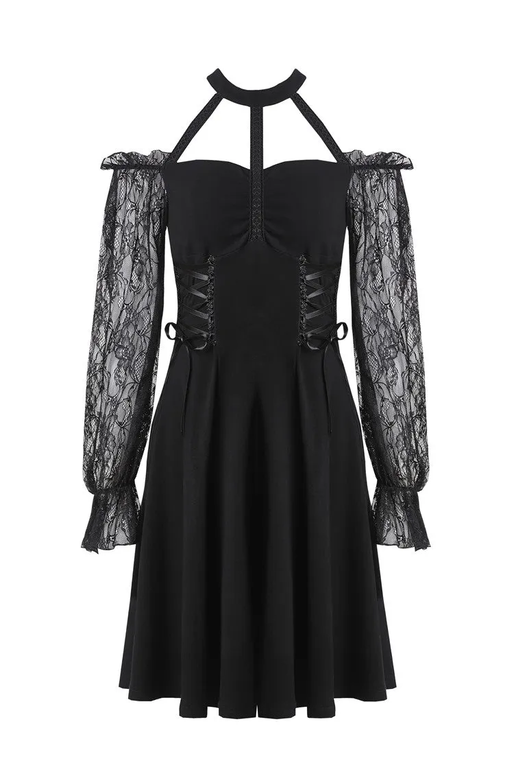 Gothic lace bishop sleeve lace-up dress DW228